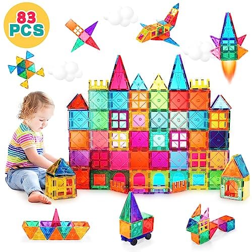 Image of vatenick Magnetic Building Blocks Set 83PCS 3D Magnetic Blocks Tough Building Tiles Stem Toys Kids Christmas Birthday Gifts Magnetic Building Blocks for Kids Ages 3 4 5 6 7 8 Year Old
