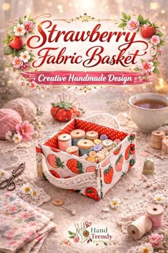 Image of Strawberry Fabric Basket Sewing Pattern with Side Handles: Step-by-step guide to sew a small structured basket with box corners and practical handles. (Sewing Pattern Collection)