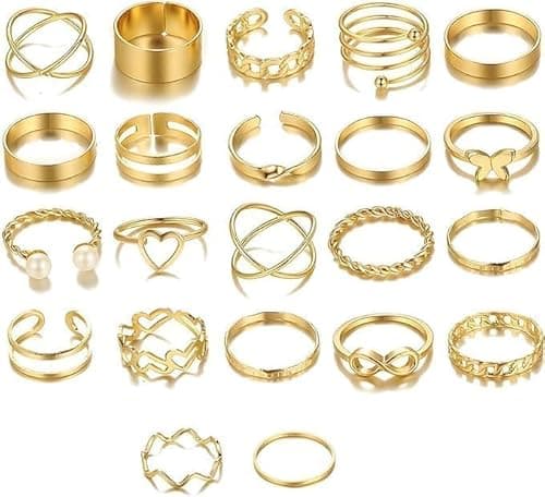 Image of FJDRSIG 22 Pieces Gold Rings,Gold Ring Set,Stacking Rings,Gold Rings Set for Women,Adjustable Stackable Dainty Simple Fashion Stackable Finger Ring Pack,Suitable for Women,Girls,Special Occasions