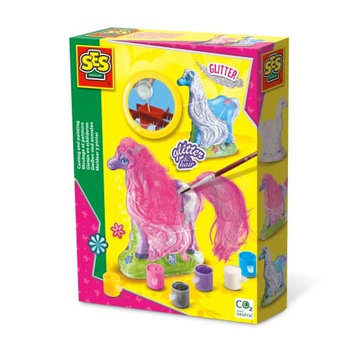 Image of SES Creative 01272 Children's Glitter Hair Horses Casting and Painting Set, Multicolour