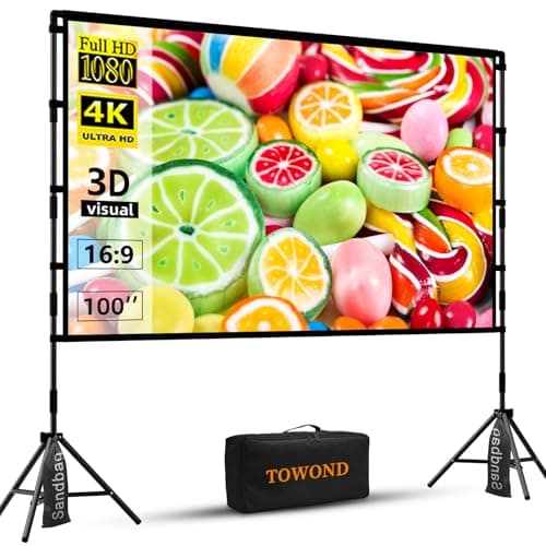 Image of Projector Screen and Stand,Towond 100 inch Indoor Projection Screen Portable Outdoor Projection Screen 16:9 4K HD Rear Front Movie Screen with Carry Bag for Home Theatre and Backyard Cinema Nights