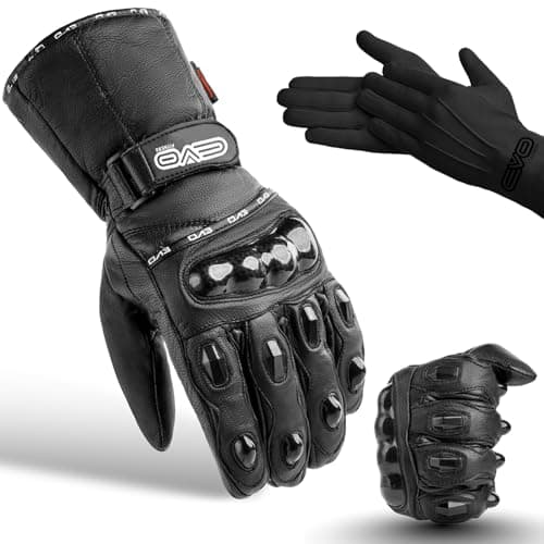 Image of Evo New Leather Motorbike Motorcycle Bike Heavy Duty Waterproof Winter Thermal Carbon Shell Gloves "Winter Thermal Inner Gloves Included FREE" (X-Large)