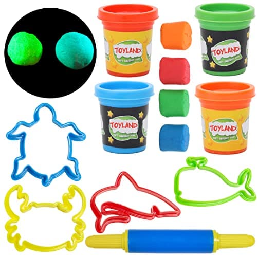 Image of Toyland® Glow In The Dark Sea Life Modelling Dough Set - Creative Toys - Includes 4 Tubs of Dough