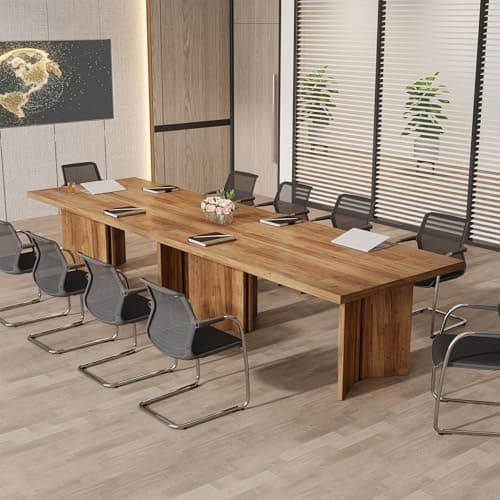 Image of Tribesigns 320CM Conference Table, Large Rectangle Meeting Seminar Table for 10-12 Person, Long Wooden Business Tables,Large Home Office Computer Desk (Set of 2, Walnut)
