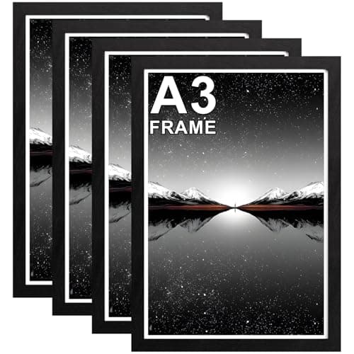 Image of Pycisid A3 Picture Frames, Pack of 4 Poster Frames for A3 Print, Black A3 Photo Frames (29.7x42cm) with Safe Perspex, Wall Mounted