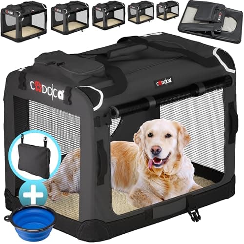 Image of CADOCA® XXXL Dog Crate - Fabric | Dog Cage Foldable Portable Indoor & Car Travel Pet Carrier for Pets | Lightweight with Mesh Windows | Puppy, Kitten, Dog, Cat Carrier | 101x68x65cm Anthracite
