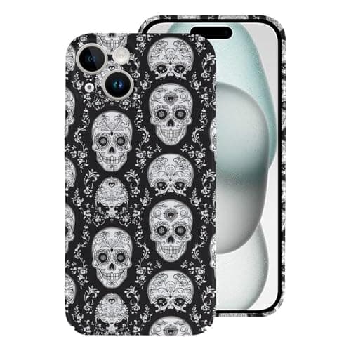 Image of GVYGVY Compatible with iPhone 15 Case Slim 6.1 Inch - Black White Simple Skull Print Pc Rugged Cell Phone Cases & Covers Compatible with iPhone 15 Phone Case for Women Men, Shockproof Anti-Scratch