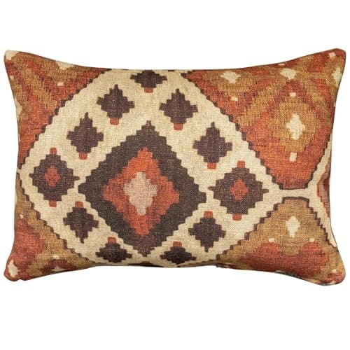 Image of Terracotta Kilim Turkish Style Printed Boudoir Cushion Cover. Soft All-Natural Linen-Blend Cloth in Terracotta and Burnt Orange. 17x12" Rectangle Cover Only.