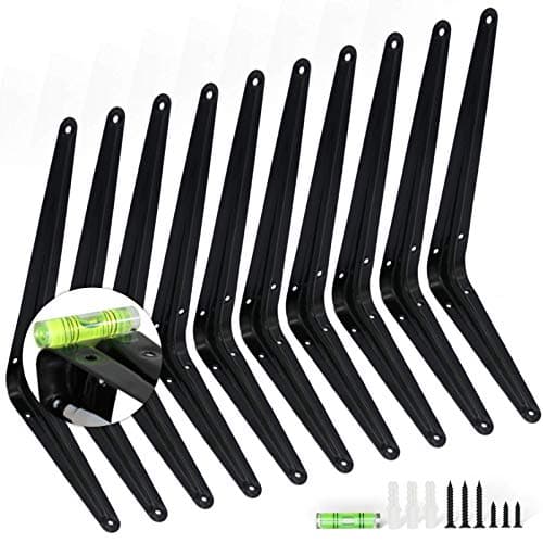 Image of KOOLPUG 10 Pack Heavy Duty Shelf Brackets, 8x10 Inch Industrial Steel Wall Mounted Brackets, Wall Mount Shelf Bracket, Bookshelf Bracket (Black)