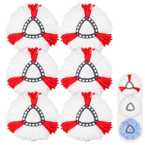 Image of 6 Pack Mop Head Replacement Compatible for vileda Triangle Swivel Mops - Mop heads replacement(RED)