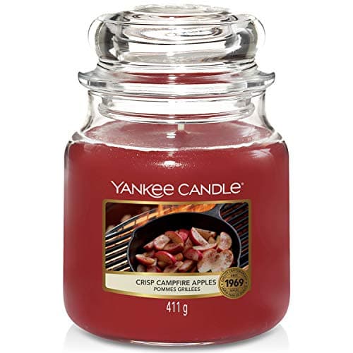 Image of Yankee Candle Scented Candle | Crisp Campfire Apples Medium Jar Candle | Up to 30 Hours Burn Time, Red