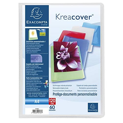 Image of Exacompta - Ref 5769E - Kreacover Collection - Semi-Rigid Opaque PP Display Book - 240 x 320mm in Size, Suitable for A4 Documents, 60 Pockets - Assorted Colours (Pack of 1)