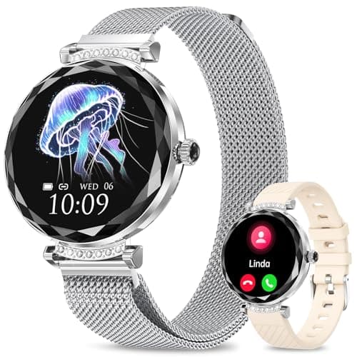Image of Smart Watch for Women,1.19" AMOLED Women Smart Watch With Bluetooth Call,100+ Sports Modes,Heart Rate/Blood Pressure/SpO2 Monitor,IP68 Waterproof,Fitness Tracker,Smartwatch for Android/iOS Silver