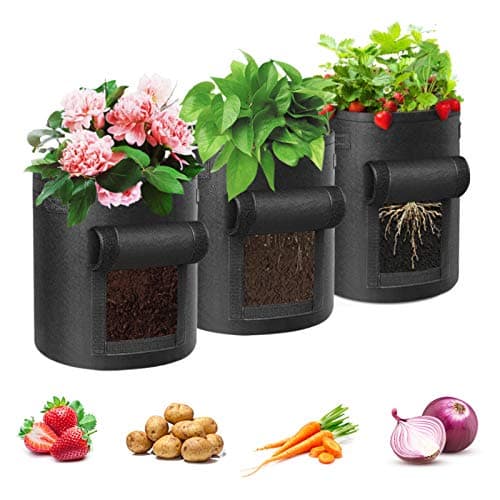 Image of Potato Grow Bag, 3 Pack 10 Gallon Vegetable Grow Plant Bags Breathable Garden Growing Bag Planting Tomato Fabric Pots with Strap Handles and Access Flap for Vegetables, Fruits, Home Grow Bag (Black)