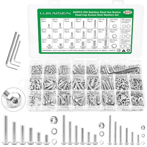 Image of 820Pcs Bolts and Nuts Set, M2 M3 M4 Nuts and Bolts Hexagon Socket Button Head Cap Screws Assortment Kit, DIN912 Allen Screws, 304 Stainless Steel Hex Bolts and Washers Set With 3 Allen Keys