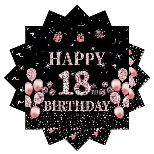 Image of 18th Serviettes Napkins,Black Rose and Gold Serviettes 18th Birthday Napkins for Girls Women,20Pcs Napkins Disposable Tableware,Tissue Luncheon Paper Napkin for Girls,Kids 18th Birthday Party Supplies