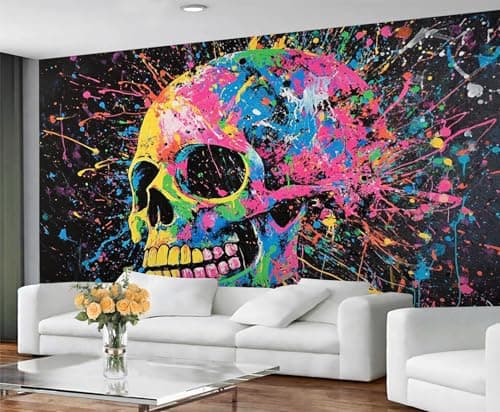 Image of GIVLWF Wallpaper - Graffiti Mural & Home Decor, Graffiti Skull Bedroom Wallpaper, Gothic Skull Wall Paper for Living Room, Not Self Adhesive - Large Wall Mural & Room Decor