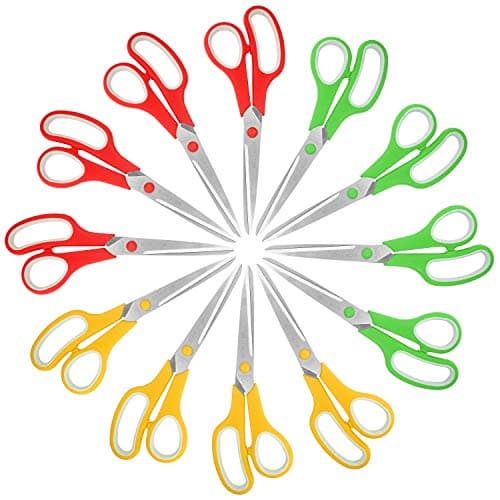 Image of Belle Vous 12 Pack Scissors Multipack - 21cm/8.27 inches Overall Length - Sharp Stainless Steel Blades - Soft Comfort Grip Handles - for Office and Home - Multipurpose Craft Scissors