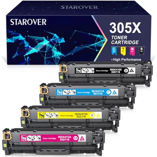 Image of STAROVER 305X CE410X Remanufactured Compatible Toner Cartridge Replacement for HP 305A CE411A CE412A CE413A for HP LaserJet Pro 400 color M451dn M451nw M451dw MFP M475dw M475dn M375nw M351a (4-Pack)