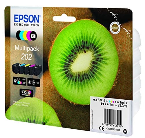 Image of Epson 202 Kiwi Genuine Multipack, 5-colours Ink Cartridges, Claria Premium Ink