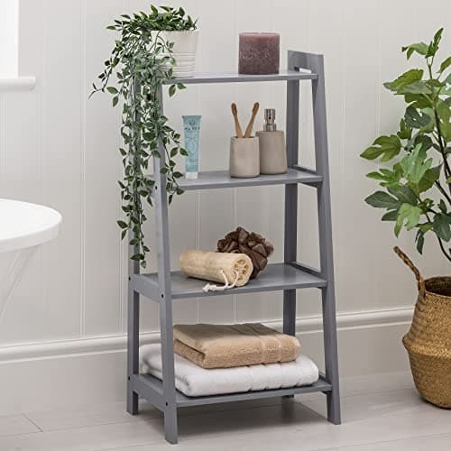 Image of CHRISTOW Grey Ladder Shelf Bathroom Storage Unit 4 Tier Wooden Shelving Display Stand