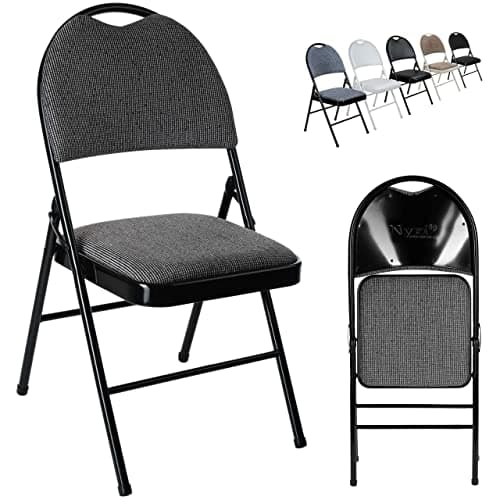Image of Nyxi Folding Chairs Premium Quality with Padded Fabric or PVC Seats, Metal Frame, Foldable Chair Home Office Dinning, Heavy Duty, Multi-Purpose Indoor & Outdoor (Grey Fabric, 1 X Chair)