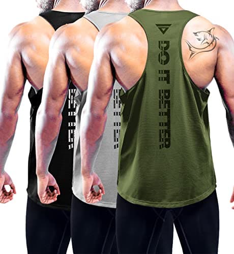 Image of Boyzn 3 Pack Men's Tank Top, Gym Fitness Bodybuilding Sleeveless T-Shirts, Summer Workout Muscle Tank Top, Quick Dry Breathable Athletic Training Running Sports Vest Top Black/Gray/Army Green-3P05-L