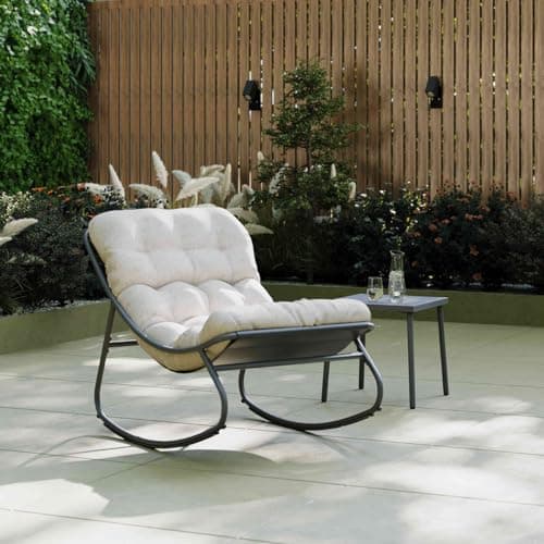 Image of CHARLES BENTLEY Rocking Chair, Steel, Comfy, Weather Resistant, UV Protected, Anthracite Frame, Oatmeal coloured Cushions, Deep Filled Cushions, Luxury, Durable, Recliner
