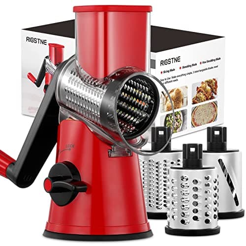 Image of RIGSTNE Rotary Cheese Grater, 3 in 1 Cheese Shredder Grater Rotary with Handle, Vegetable Mandoline Slicer Shredder for Vegetable, Cheese, Nut