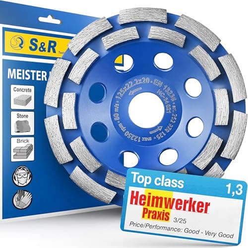 Image of S&R 125mm Diamond Cup Wheel for Concrete, Granite & Masonry - 2-Row Professional Grade Grinding Disc for Angle Grinders, Industrial Quality, Long-Lasting