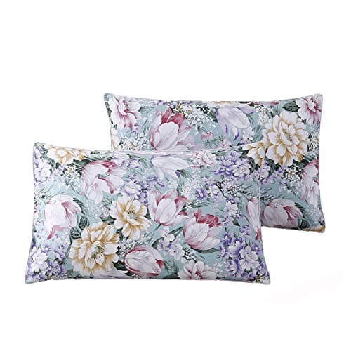 Image of STYHO Floral Pillow Cases 2 Pack 100% Egyptian Cotton Blossom Flowers Pillowcases Soft Reversible Standard Pillow Covers with Envelope Design(Pink-blue, 50 x 75cm)