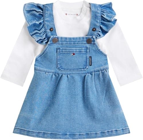 Image of Tommy Hilfiger Newborn DENIM DUNGAREE DRESS KN0KN02200 DENIM (Denim Medium 01) 24 Month