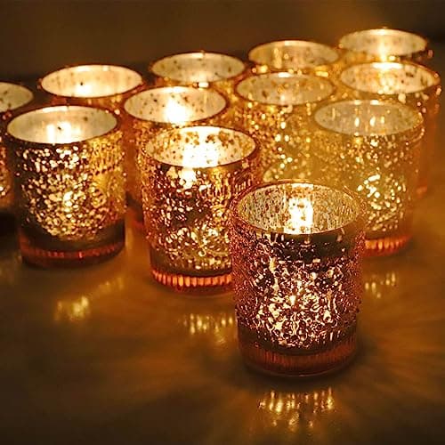Image of Vohocandle Gold Tea Light Holders Set of 12, Gold Candle Holders Bulk for Wedding Table Centerpiece, Mercury Glass Tealight Holder for Home Party Decoration (5.5 * 6.5cm)