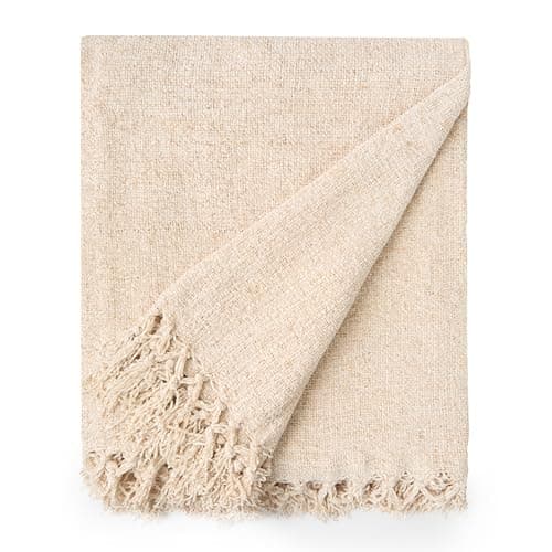 Image of Emma Barclay Throw Blanket For Sofas Bed Extra Large Soft Chenille Throws For Settees In Natural Throw Fleece Blankets - Darcy Collection 50" x 60" (127cm x 152cm) Natural