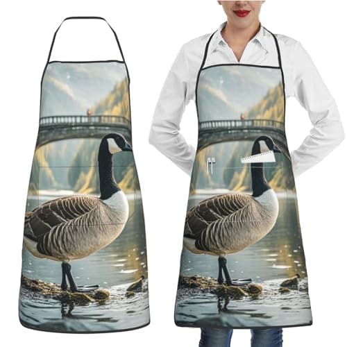 Image of MXDLKSWPOH Kitchen Aprons for Men Women Waterproof Apron with 2 Pockets Wild Goose by the Bridge Apron Adjustable Bib Aprons