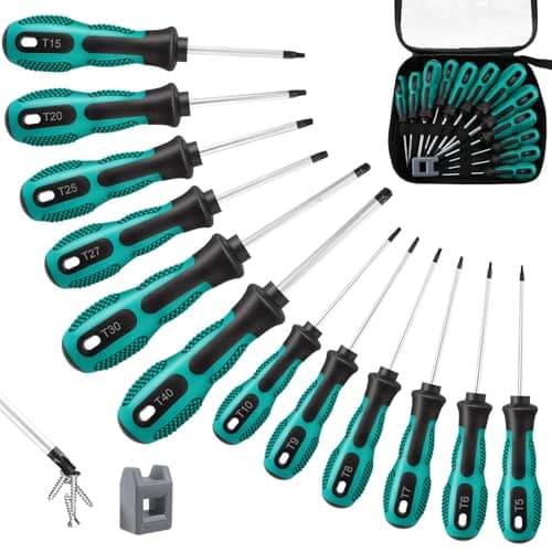Image of Magnetic Torx Screwdriver Set 12pcs, T5 - T40 Tamperproof Torx Driver Star Screwdriver Set with Magnetizer & Demagnetizer, Chrome Vanadium Steel Made