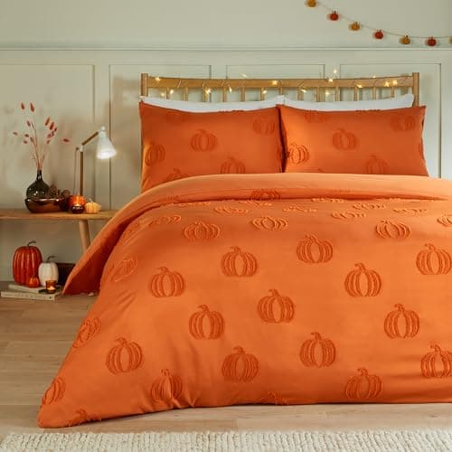 Image of furn. Duvet Day Pumpkin Fields Duvet Cover Set – Ultra Soft Cosy Autumn Tufted Bedding (Multicolour - Single)