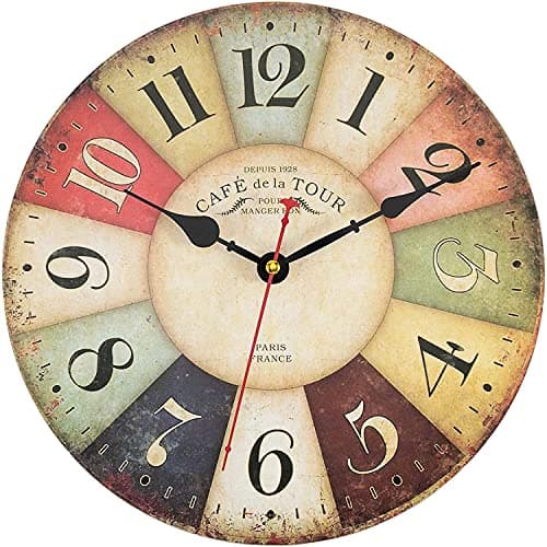 Image of Foxtop Vintage Wall Clock, 30 cm French Country Tuscan Style Wooden Clock Silent Non-Ticking Battery Operated Clock for Living Room Bedroom Kitchen Farmhouse Hotel Cafe