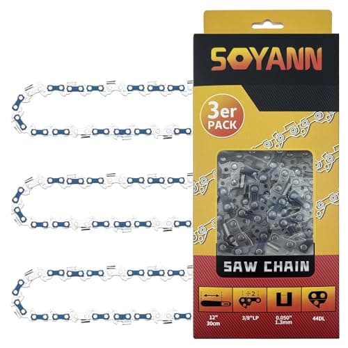 Image of 3 Pack Chainsaw Chains 12 Inch (30 cm), 44 Drive Links, 0,050" (1,3mm) Gauge, 3/8" Pitch, Replacement Saw Chain, Low-Kickback Chains fits for Stihl, Oregon, Black & Decker etc.