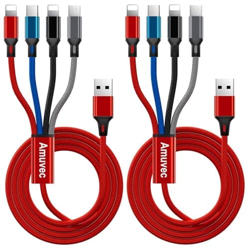 Image of Amuvec Multi Charger Cable [2 Pack], 4 in 1 3A USB Fast Charging Cord Nylon Braided with 2iP Type C Micro USB Connector, for Phone, Samsung S22 S20 S10 S9 Plus, Huawei, Sony, Moto, Xiaomi, LG,PS5-1.2M