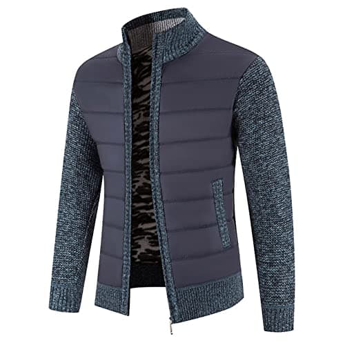 Image of Mymyguoe Quilted Jacket Men's Winter Warm Cardigan Stand-Up Collar Cardigan Transition Jacket Sporty Elegant Sweat Jacket Warm Modern Knitted Jumper with Zip Long Traditional Jacket Down Jacket, blue