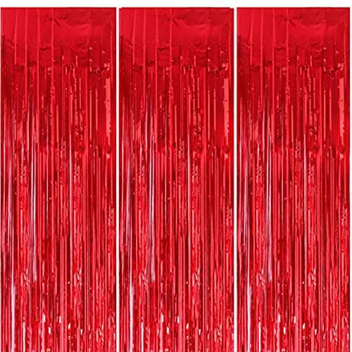 Image of HONGCI 3pcs 3.2x6.5ft Glitter Christmas Red Foil Curtain Red Tinsel Curtain Door Streamers Fringe Curtains Photo Backdrop Christmas Decorations Banner for Indoor Home School Office Xmas Party Decor