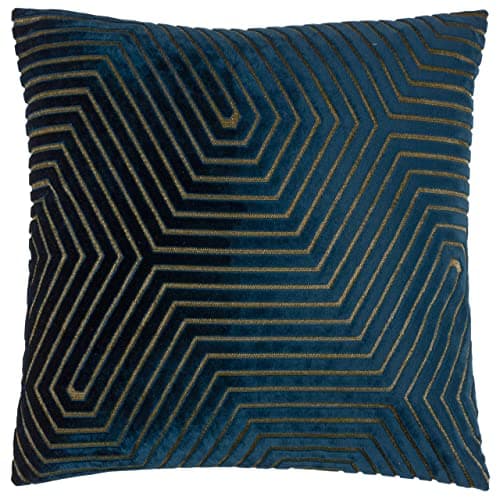Image of Paoletti Evoke Velvet Cushion Cover – Luxurious Chevron Pattern Decorative Square Cushion Case (Navy - 45x45cm)