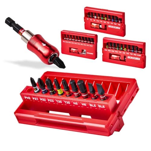 Image of Geinxurn 44Pieces Impact Driver Bits Set, Magnetic S2 Steel 25 mm Phillips/Pozidriv/Torx/Slotted/Hex Insert Screwdriver Bits and Impact Bit Holder with Rotating and X-Shape Storage Box Case