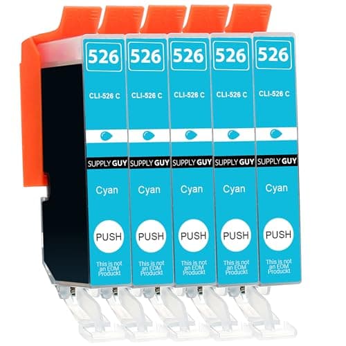 Image of Supply Guy 5 Ink Cartridges compatible with Canon CLI-526 Cyan for Pixma IP4850 IP4950 IX6550 MG5140 MG5150 MG5200 MG5240 MG5250 MG5300 MG5340 MG5350 MG6150 MG6250 MG8150 MG8240 MG8250 MX715 MX885