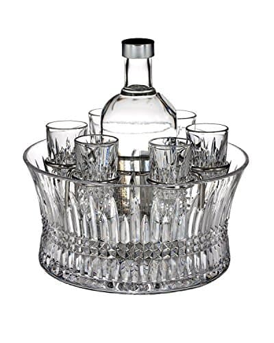 Image of Waterford Crystal Lismore Diamond Vodka Set in Chill Bowl with Silver Insert