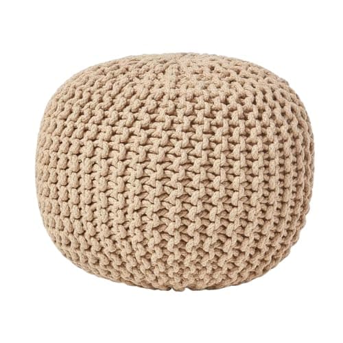 Image of Laam linen Round Chunky Handmade Knitted Pouffe Footstool Bean Large 50x50x30cm, 100% Cotton Filling for Living Room Stool, Suitable For Resting Feet Knitted Pouffe (Tan)
