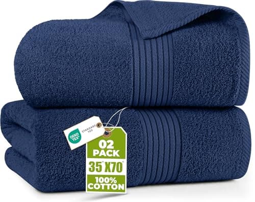 Image of Utopia Towels - Luxurious Jumbo Bath Sheet 2 Pack - 100% Cotton Highly Absorbent and Quick Dry Extra Large Bath Towel - Super Soft Hotel Quality Towel (90 x 180 cm, Navy)