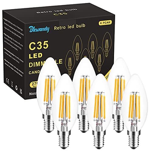 Image of Blewandy E14 LED Light Bulb Dimmable, 4W Small Edison Screw Bulbs 40W Equivalent, Warm White 2700K Led SES Candle Bulb, 400lm, Filament Light Bulbs Dimmable, Pack of 6