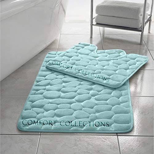 Image of Comfort Collections Bath Mat Set 2 Piece Non Slip Soft Pedestal and Bath Rug Memory Foam Pebble Bathroom Shower Mat STYLE: PEBBLE COLOUR: AQUA